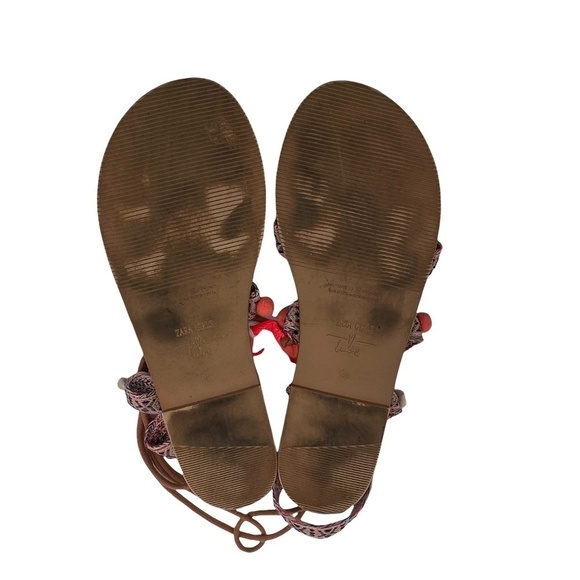 Zara Boho Lace Up Flat Sandals Size 37 Girl's - Picture 5 of 8